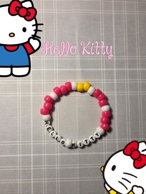 'Hello Kitty' Handmade Kandi Beaded Bracelet